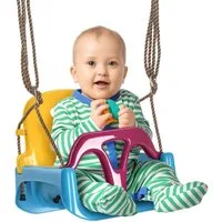 Outsunny Einzelschaukel Schaukel mit verstellbarem Seil, (Babyschaukel, 1-tlg., Kinderschaukel), für Garten, Balkon, Blau+Gelb+Lila