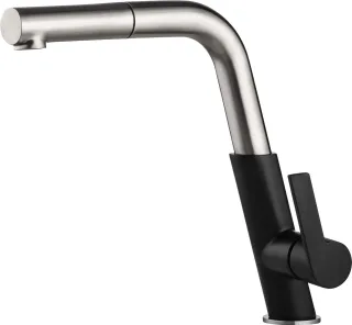 Neuesbad Serie 600 Spültischarmatur mit Eckiger Auslauf und PULL-OUT SPRAY, Edelstahl-Schwarz NB1DEBQSB7301