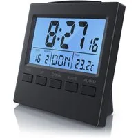 BEARWARE Wecker Digital-Funkwecker, Innen Temperaturanzeige, DCF-Funkuhr Datumsanzeige 3,3 Zoll LCD-Display mit blauer LED Beleuchtung, Schlummerfunktion