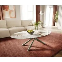 DELIFE Couchtisch Edge, Oval 140x80 cm Keramik Minas Melange Sarity Metall Effektfinish Titan