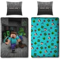 Familando Kinderbettwäsche Minecraft "Ores" 2-teiliges Set 135x200 80x80 cm mit Reißverschluss, Mikrofaser, 2 teilig, leicht, geschmeidig, mit 3D Motiv und Wendeseite