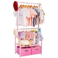 Yorbay Kleiderständer Kinder Kleiderständer aus Bambus, 74 x 35 x 140cm, Kinderregal, (Mit 2 Boxen, Kleiderstange, Kinder offnene Kleiderschrank), Garderobenständer für Kinder, Kinderzimmer und Schlafzimmer