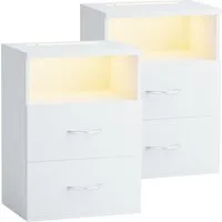 Casaria Nachttisch Jamie (2-St), mit Touch LED Beleuchtung 40x28x55cm Dimmbar Holz 2 Schubladen Bett