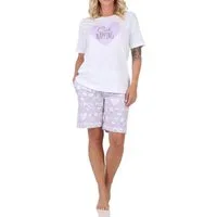Normann Pyjama Normann Damen kurzarm Shorty Schlafanzug mit Herz und Katzenmotiv