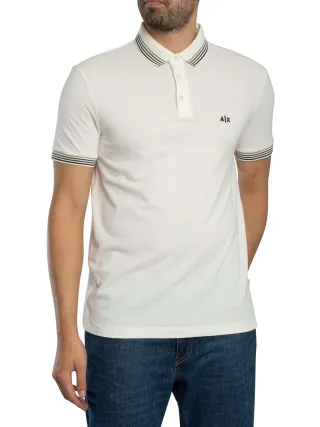 Armani Exchange Schmal Geschnittenes Poloshirt Mit Streifenkragen, Weiß