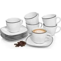 SÄNGER Kaffeeservice Bilgola Black Rim Tassen Set (12-tlg), 6 Personen, Porzellan, 150ml, ⌀8x8cm, spülmaschinengeeignet, Premium Collection