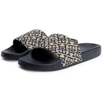Tommy Hilfiger TH MONOGRAM POOL SLIDE Pantolette Sommerschuh, Strandschuh mit logobedruckter Bandage