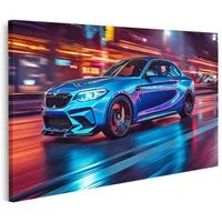islandburner Leinwandbild Leuchtendes Auto in nächtlicher Stadtgeschwindigkeit Wandbild