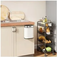 HOMCOM Mülltrennsystem Mülleimer Hängend mit Druck-Öffnen Feststelldeckel, Edelstahl, für Küchenschranktür, unter der Spüle, Schlafzimmer, Büro, Cremeweiß