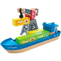 Hape Spielzeug-Schiff Frachtschiff und Hafenkran