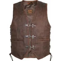 MDM Motorradweste Herren Lederweste Vintage Braun, Biker Kutte Echtleder Retro Stil