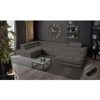Goldstoff Wohnlandschaft mit Schlaffunktion, Couch für Wohnzimmer - Schlafsofa - Eckcouch, VENUS - Sofa U Form, Ecksofa mit Schlaffunktion und Bettkasten in grau