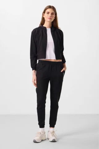 Übergroßer Kapuzen-Zip-Sweatshirt- und Hosen-Set