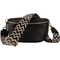 MIRROSI Bauchtasche Damen, Echtleder, Leder, Made in Italy, Umhängetasche, Brusttasche, (Schultertasche für jeden Anlass (1 Tasche & 2 Gurte), 3 Größen auswählbar, Goldene Karabiner), Crossbody Bag, Schwarz, gemusterten& verstellbaren Schulterriemen