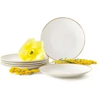 KONSIMO® Tafelservice AD BELLA Teller-Set, 6x Dessertteller, Hartporzellan, ecrufarben (6-tlg), 6 Personen, Porzellan, zeitloses Design, ecru Farbe mit Goldlinie, Handwäsche empfohlen