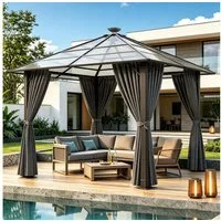 HOMALL Pavillon Winterfest und Wasserdicht, 3*3/3*4m mit LED-Beleuchtung, (UV-Schutz 50+, mit 4 Seitenteilen PA-beschichteten Vorhängen für Windschutz), Gartenpavillon Aluminiumlegierungsrahmen und Polycarbonat-Dach