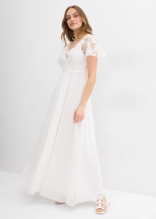 bonprix 2-in-1 Umstandsbrautkleid mit diskreter Stillfunktion, weiß, Gr.36, Hochzeitskleid aus Spitze und Chiffon für die Schwangerschaft und danach