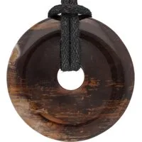 Lebensquelle Plus Kettenanhänger Versteinertes Holz Donut, 30 mm Anhänger + Baumwollband