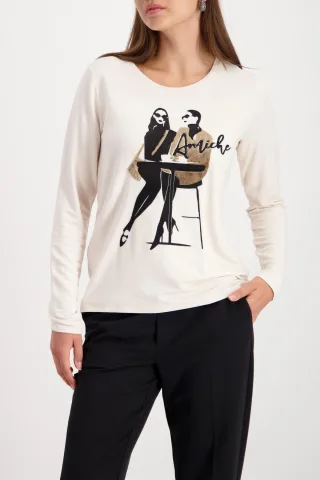 monari - Langarmshirt mit Fellapplikationen almond - Gr. - 46