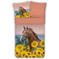 ESPiCO Kinderbettwäsche Pferd Sonnenblumen Trendy Bedding, Renforcé, 2 teilig, Pferd, Sonnenblumen, Landschaft