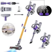 Goldstern-Tech Akku-Hand-und Stielstaubsauger, 450 W, beutellos, bis zu 50 Min Laufzeit, LED-Display, HEPA-Filter