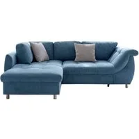 luma-home Ecksofa 17108, mit Bettfunktion B250/T190/H84 cm, Liegefläche 179x190 cm, Ottomane links, Wellenunterfederung, Mikrofaser Blau