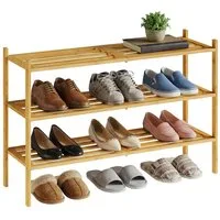 SONGMICS Schuhregal aus Bambus, Schuhablage 3 Ebenen, stapelbar, Regal für 12-16 Paar Schuhe, 25 x 70 x 51,5 cm