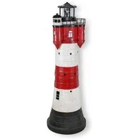 Fachhandel Plus Gartenfigur Leuchtturm Roter Sand mit Solar Beleuchtung Rundum Leuchtfeuer 80 cm, maritime Dekoration für Ihren Garten
