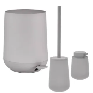 Bad-Accessoires Nova One Set 3tlg mittelgrau | Zone Denmark Monochrome Design-Kombi aus Soft-Touch Kosmetikeimer, Toilettenbürste & Seifenspender fürs