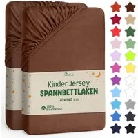 NatureMark Spannbettlaken Jersey Spannbetttuch, 100% Baumwolle, Gummizug: rundum, (2 Stück), Kinder Spannbetttuch, für Baby-/Kinderbett, 70x140 cm, Schokobraun
