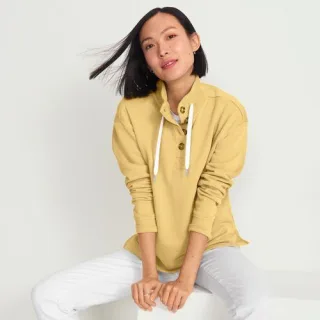 Pullover SERIOUS SWEATS mit Knopfleiste für Damen, Damen, size: regular, Gelb, Baumwoll-Mischung/Polyester-Mischung, by Lands' End