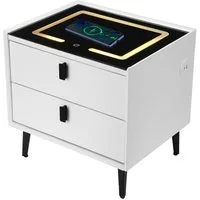 oyajia Nachttisch Nachttisch mit LED-Beleuchtung, mit 15W Kabelloses Laden,Beistelltisch (Schlafzimmer Nachttisch), Touch-Sensor-Licht, Modern Hochglanz Nachtschrank mit 2/3 Schubladen