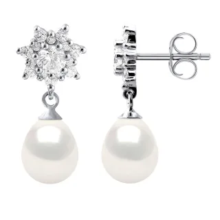 Ohrringe Hängeohrringe Süßwasserperlen 7-8mm Weiß Birnen Schmuck 925