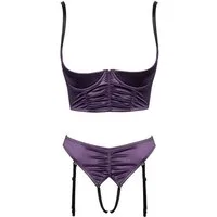 Cottelli Collection Set: Bügel-BH Dessous-Set: BH und Ouvert-String mit Strumpfhaltern - lila (2-tlg) offener Schritt und Cups