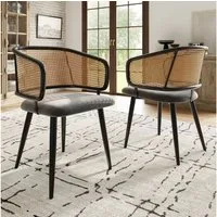 BlingBin Esszimmerstuhl 2/4/6 Stühle Esszimmerstühle mit Rattan-Rückenlehne, Loungesessel (2er Set, 2 St), Sitzkissen aus Samt-Kissen, für Restaurants, Wohnzimmer und Cafés
