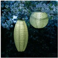 MARELIDA LED Lampion Solar Gartenlampions Blumenmuster grün Party Balkon Terrasse 2 Stück, LED Classic, warmweiß (2100K bis 3000K)