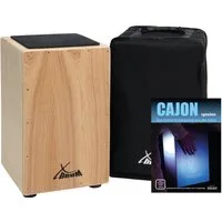 XDrum Cajon Cajon Primero Natur inkl. Cajonschule und Tasche, inkl. Rucksacktasche & Cajonschule, Trommelkiste mit Snare Sound