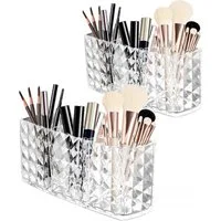 Refined Living Organizer Make Up Organizer, Makeup Pinsel Organizer Becher, mit 3 Fächern (Kosmetik Organizer, Acryl Schminkpinsel Aufbewahrung, Transparent,für Eyeliners Lippenstift Wimperntusche Kosmetikpinsel Schminkpinsel, Eyeliner Organizer, 2 S