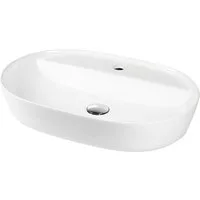 Stabilo Sanitär Waschbecken Aufsatzwaschbecken Weiß oval aus Keramik ohne Überlauf (Komplett-Set, mit Komplettset inkl. Abflussrohr und Abflussstopfen), Waschbecken ist robust, langlebig und belastbar