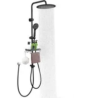 HOMELODY Duschsystem 30cm Regendusche Edelstahl Schwarz Chrom Rund Eckig, Duschset Edelstahl Umsteller höhenverstellbar PVC Schlauch ohne Bohren