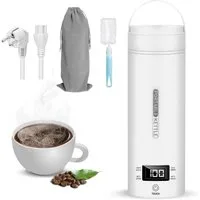 Forrlite Wasserkocher Tragbarer Wasserkocher,Reise-Wasserkocher,Thermobecher,Edelstahl, 300 W, 220V,500ml,Teekanne,Heizbecher,LCD-Temperaturanzeige,Geschenkset