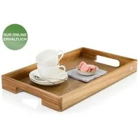 AdHoc Tablett Serviertablett Serve Smart, Akazienholz, Walnussholz, (Dekotablett rechteckig, 1-tlg), hochwertiges Frühstückstablett mit ergonomischen Griffmulden 56x30 cm