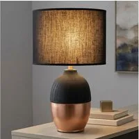 GLOBO LIGHTING Tischleuchte, Leuchtmittel nicht inklusive, Tischlampe Schreibtischleuchte modern Textilschirm schwarz gold H 43cm