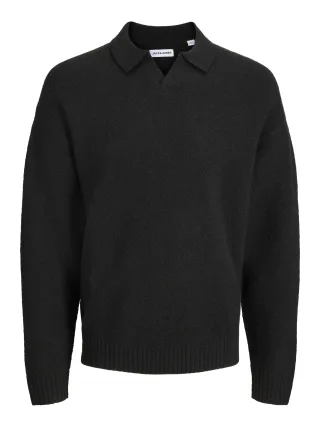 JACK&JONES - JJESOHO OLLIE KNIT SPLIT NECK SN Black - Gr. - M