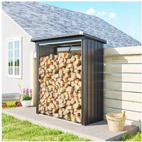 Outsunny Kaminholzregal-Erweiterung Feuerholz-Unterstand, BxTxH:150x66.5x150 cm, (Stahlschuppen, 1-St., erhöhter Boden), Wellblechdach, Dunkelgrau