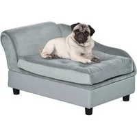 PawHut Tierbett Haustiersofa Hundesofa mit Matte Lagerraum Naturholz+Plüsch Hellgrau, Plüsch, 76B x 45T x 43H cm