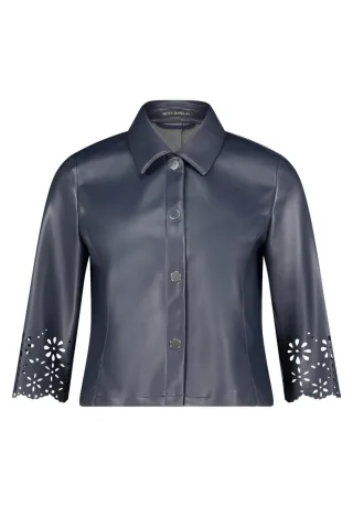 Betty Barclay - Kurzblazer in Leder-Optik mit 3/4-Ärmeln blau - Gr. - 38