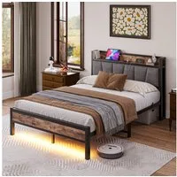 HOMERECOMMEND Metallbett mit 2 USB-Anschlüssen und LED Beleuchtung (1-tlg., Ohne Matratze), Jugendbett Bettgestell 90 x 200 cm