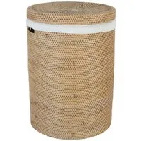 Casa Moro Wäschekorb Rattan Wäschekorb CLEO mit Deckel & Innenfutter rund (Aufbewahrungskorb rustikal geflochten, Rattankorb Weide Wäschebehälter), Boho Chic Wäschesammler mit Griff