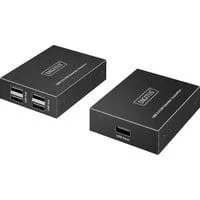 USB 2.0 CAT Extender-Set, 480 Mbps, 150 Meter, USB-Extender schwarz, Sendeeinheit + Empfängereinheit, 4 Port USB-A